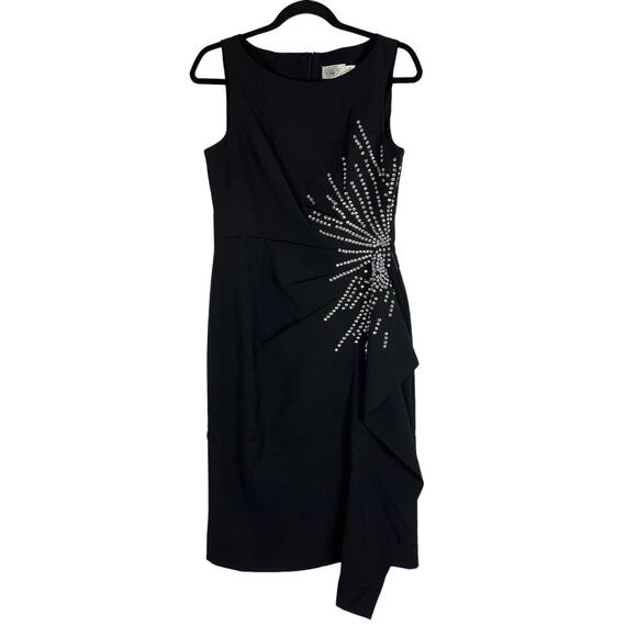 Eliza J dress black stretch boat neck sleeveless side ruffle - Picture 2 of 5